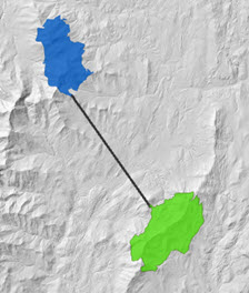 Map of straight-line path between two locations